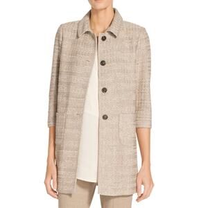 St. John Tweed Chevron Knit Topper Jacket Small 4 Taupe Beige Cream Silk Lined